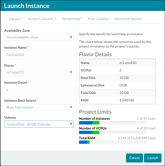 launch instance review window