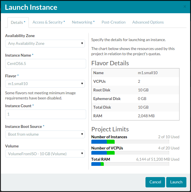 launch instance landing page derived from boot disk volume