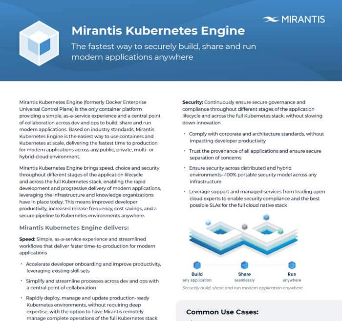 screenshot of Mirantis Kubernetes Engine brochure