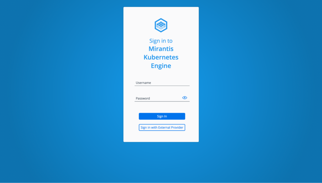 mirantis kubernetes engine dashboard sign in page