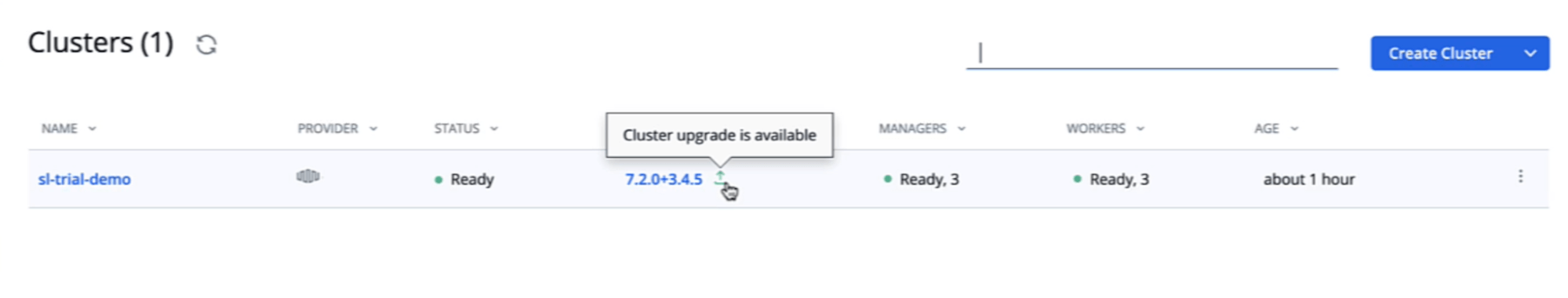 cluster upgrade available within the mirantis container cloud gui